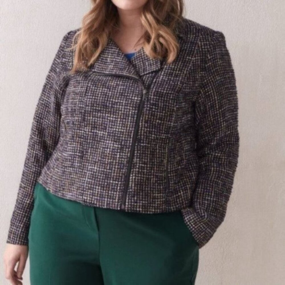 Additionelle Women Bouclé Tweed Moto Double Breasted Blazer Jacket Plus Size 22